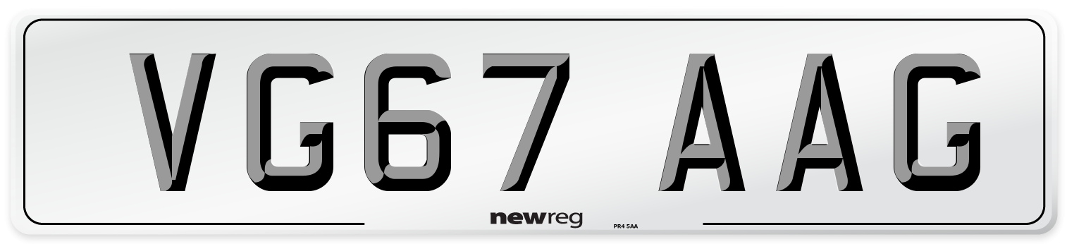 VG67 AAG Number Plate from New Reg